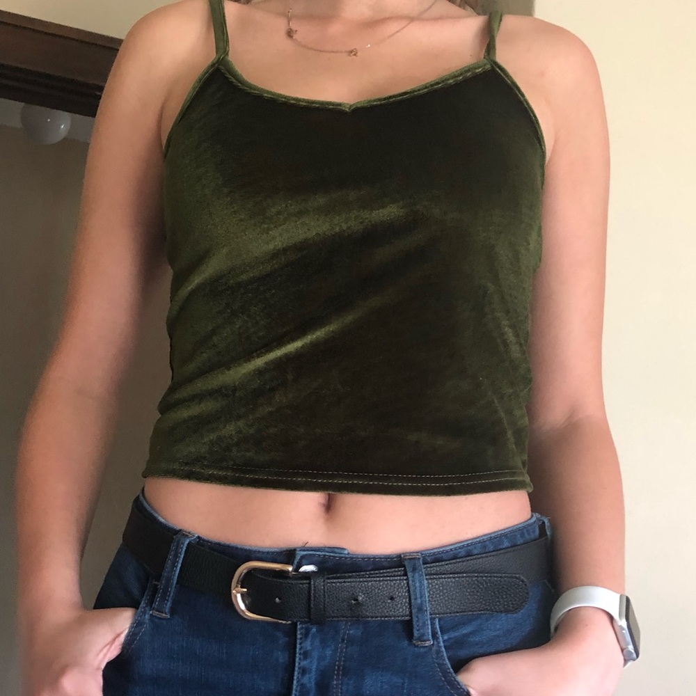 Dark green velvet cropped tank top